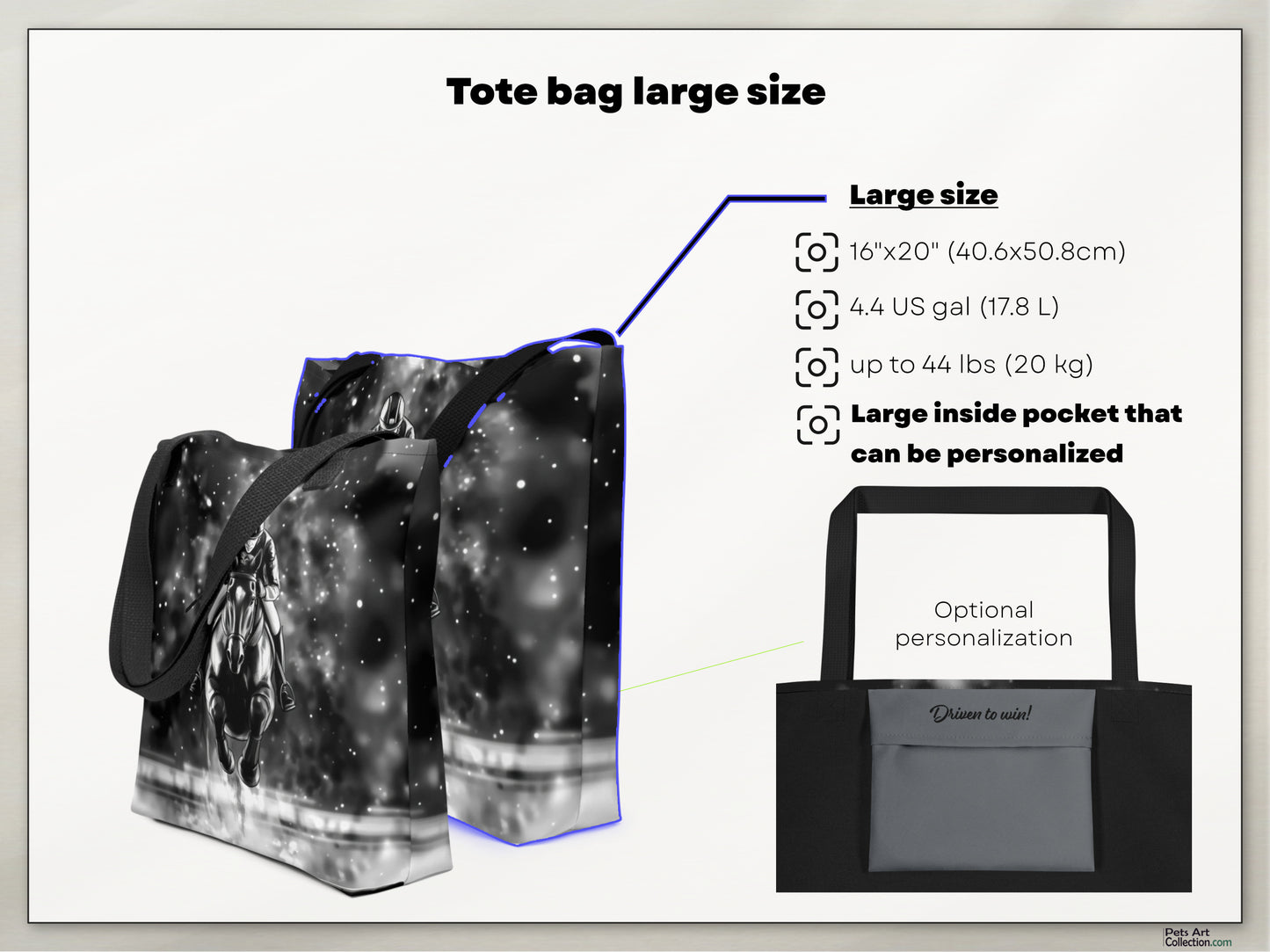 Large size Tote Bag / Beach bag for Horse racing lover
