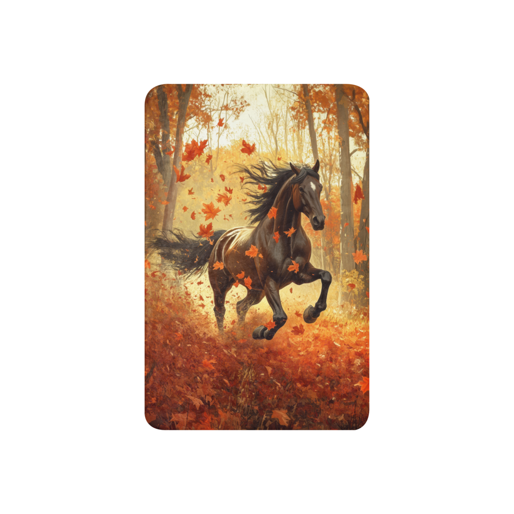 Blanket Black Horse Galloping - Autumn foliage colors