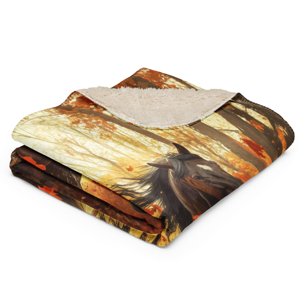 Blanket Black Horse Galloping - Autumn foliage colors