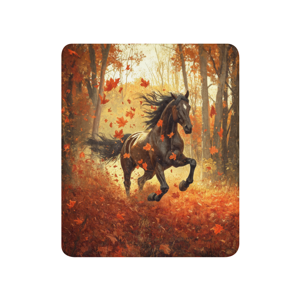Blanket Black Horse Galloping - Autumn foliage colors