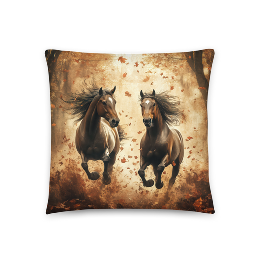 Throw Pillow - Wild Horses Galloping - Autumn Forest