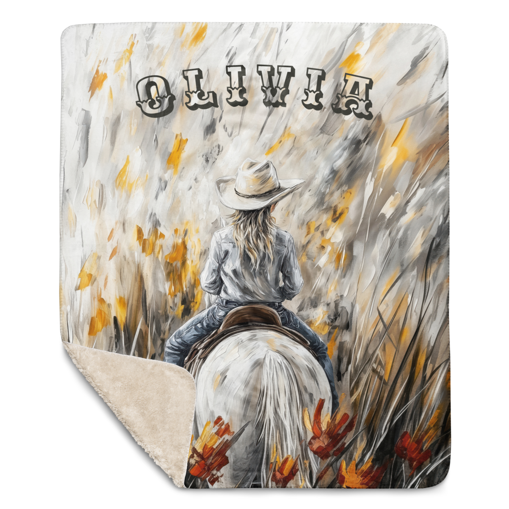 Personalized Western Cowgirl Blanket - Stunning Wildflower Horse Art