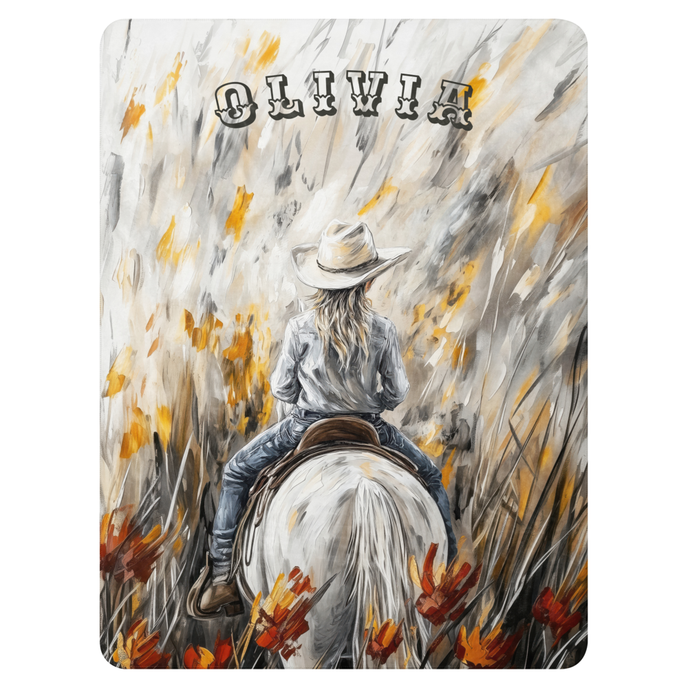 Personalized Western Cowgirl Blanket - Stunning Wildflower Horse Art