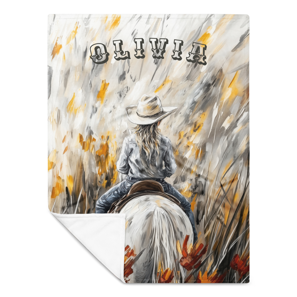 Personalized Western Cowgirl Blanket - Stunning Wildflower Horse Art