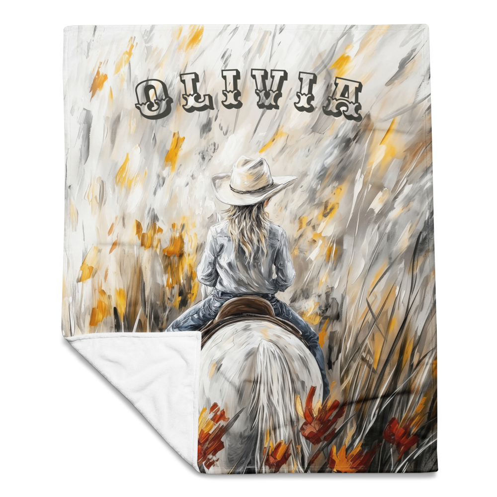 Personalized Western Cowgirl Blanket - Stunning Wildflower Horse Art