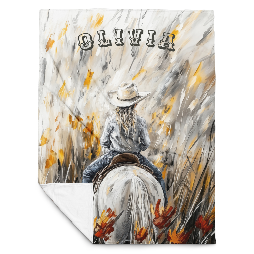 Personalized Western Cowgirl Blanket - Stunning Wildflower Horse Art