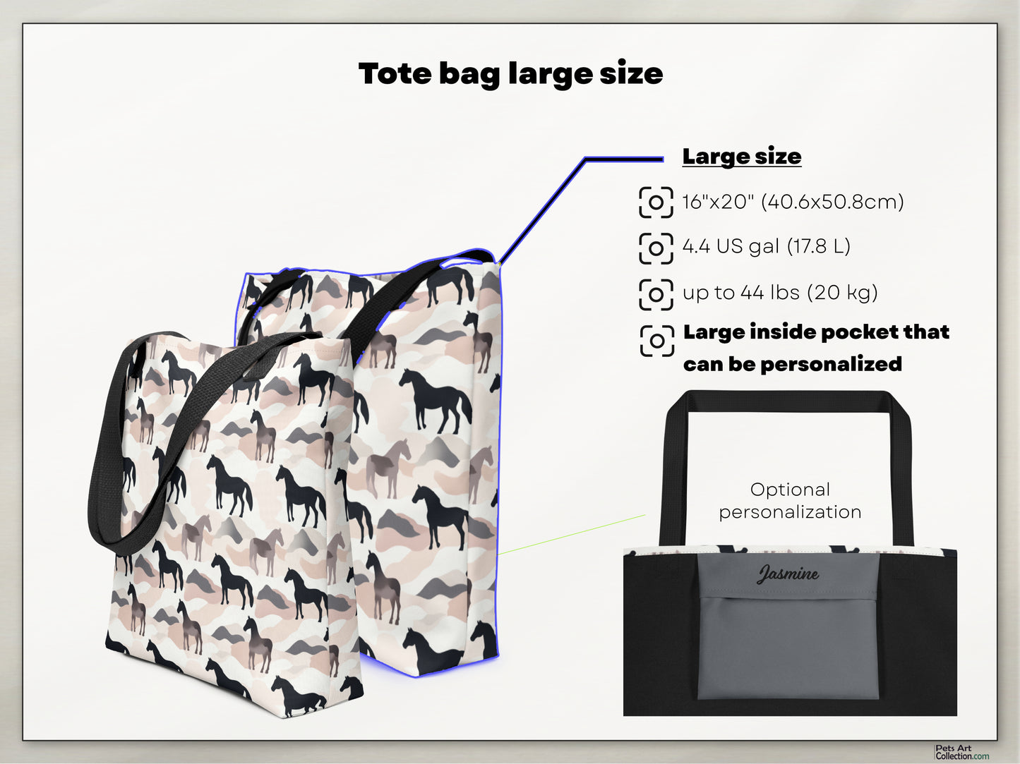 Large Tote Bag / Beach bag for Horse lover