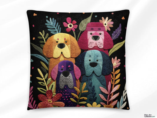 Throw Pillow - Colorful Tibetan Mastiff Dogs and Blooming flowers Design - Boho Decor