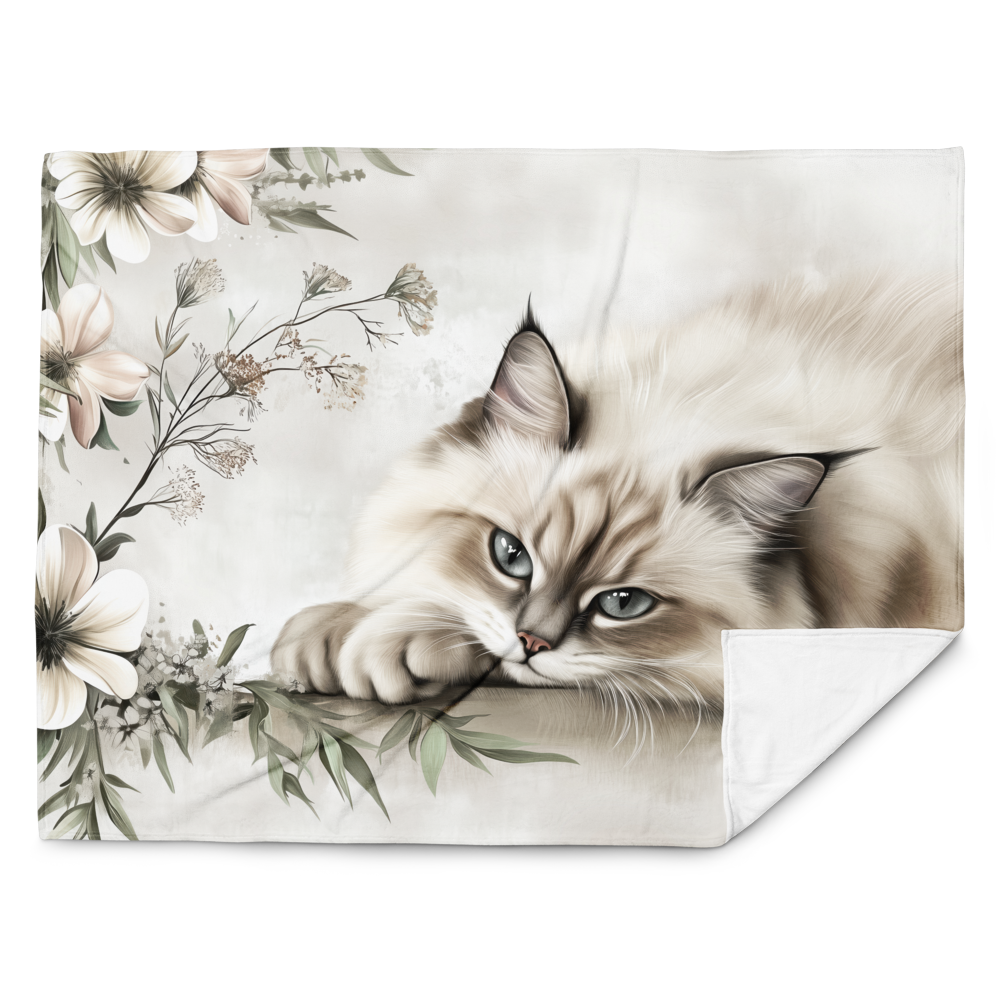Personalized Throw Blanket - Elegant Fluffy Ragdoll Cat