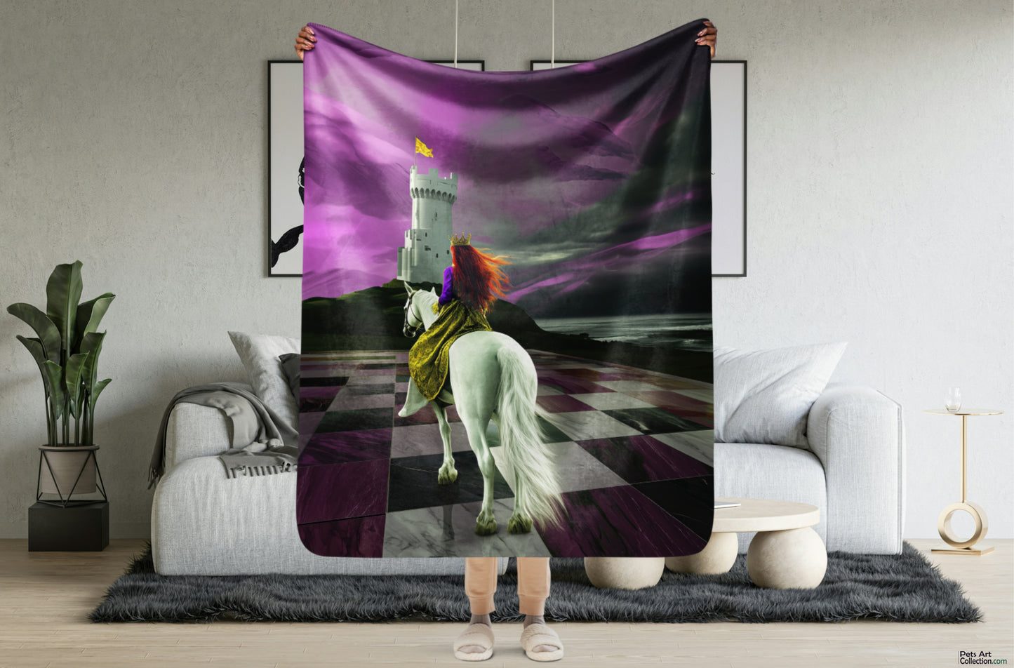 Queen riding white horse on chessboard - Sherpa Blanket | Horse art, medieval and chess enthusiast gift