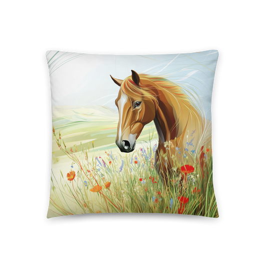 Throw Pillow - Graceful horse in a dreamy meadow landscape