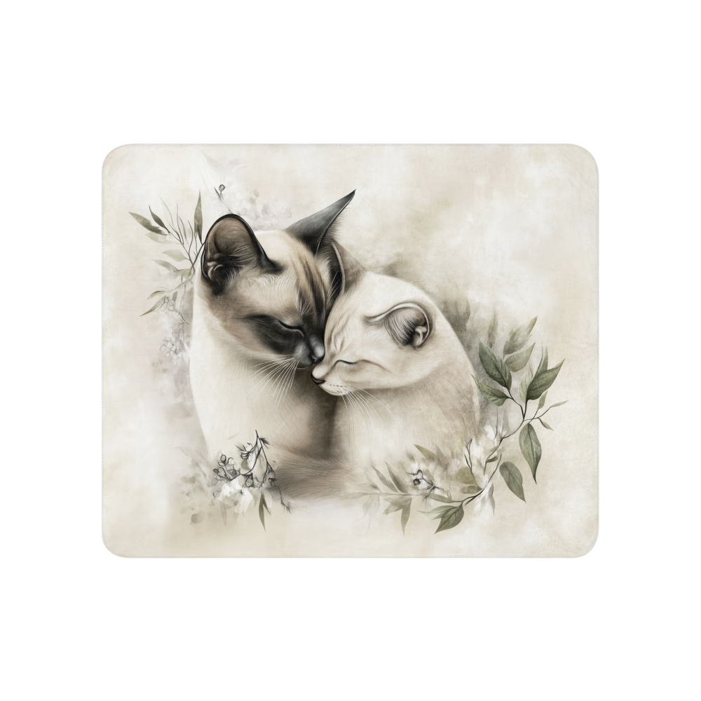 Blanket - Two Siamese cats in love | Sherpa & Throw Blanket for Cat Art Lovers