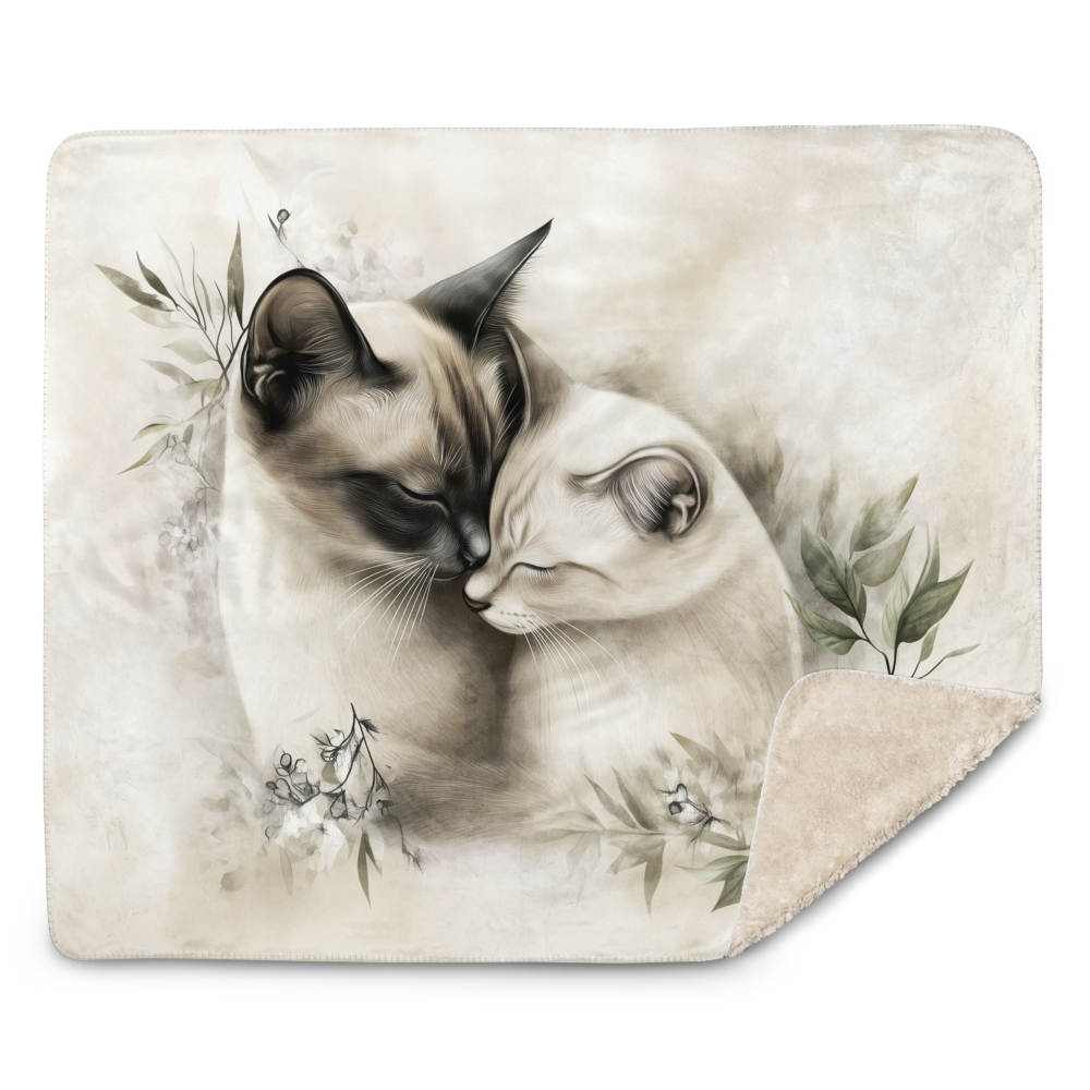 Blanket - Two Siamese cats in love | Sherpa & Throw Blanket for Cat Art Lovers