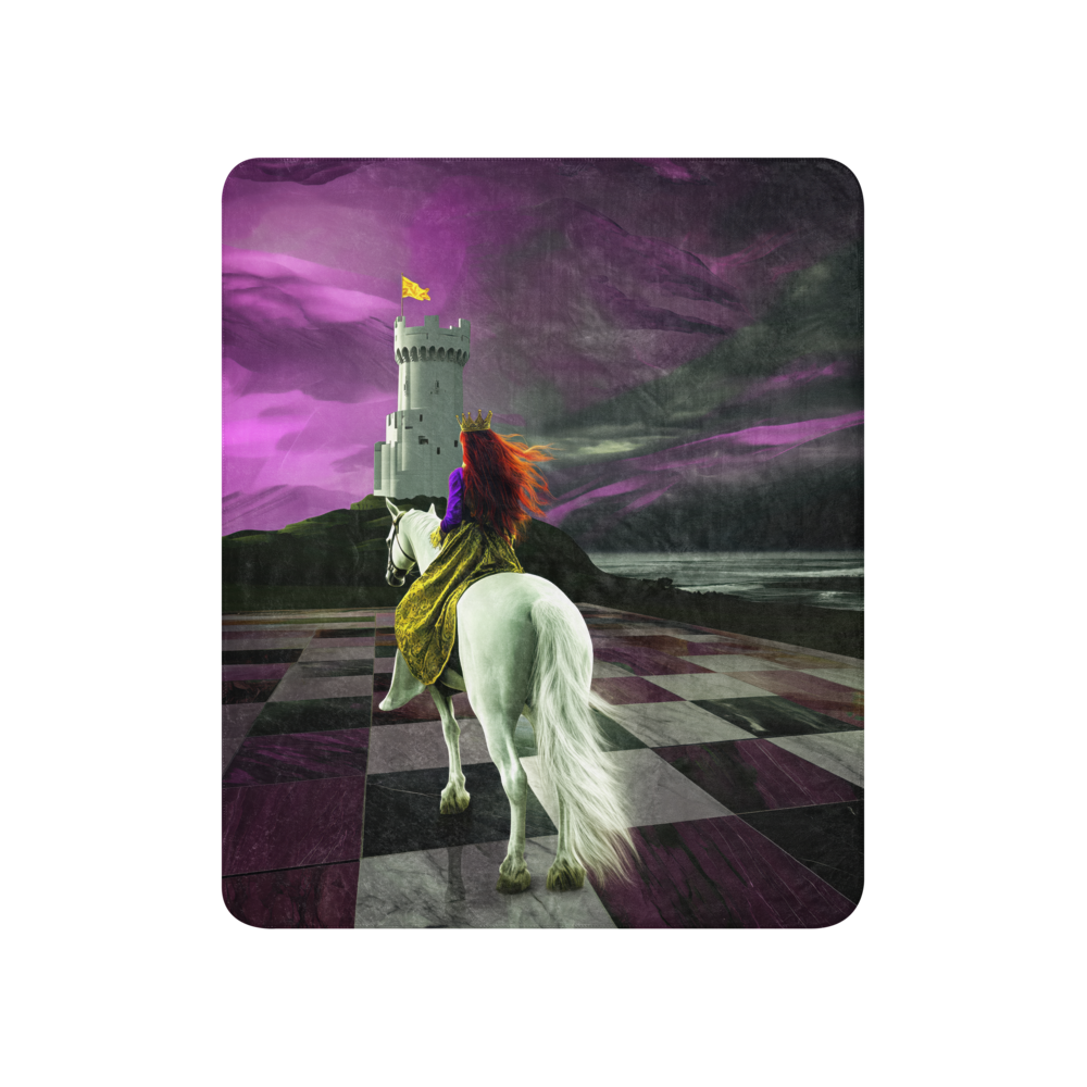 Queen riding white horse on chessboard - Sherpa Blanket | Horse art, medieval and chess enthusiast gift