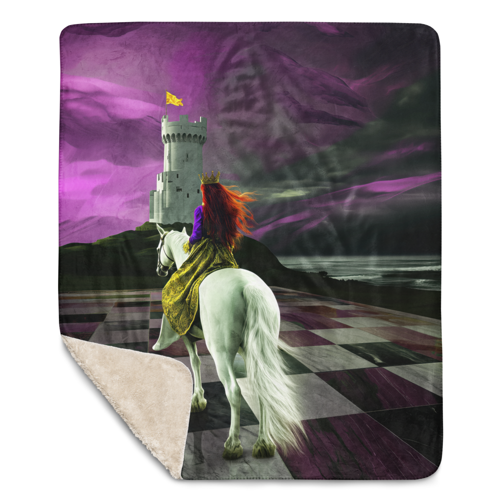 Queen riding white horse on chessboard - Sherpa Blanket | Horse art, medieval and chess enthusiast gift