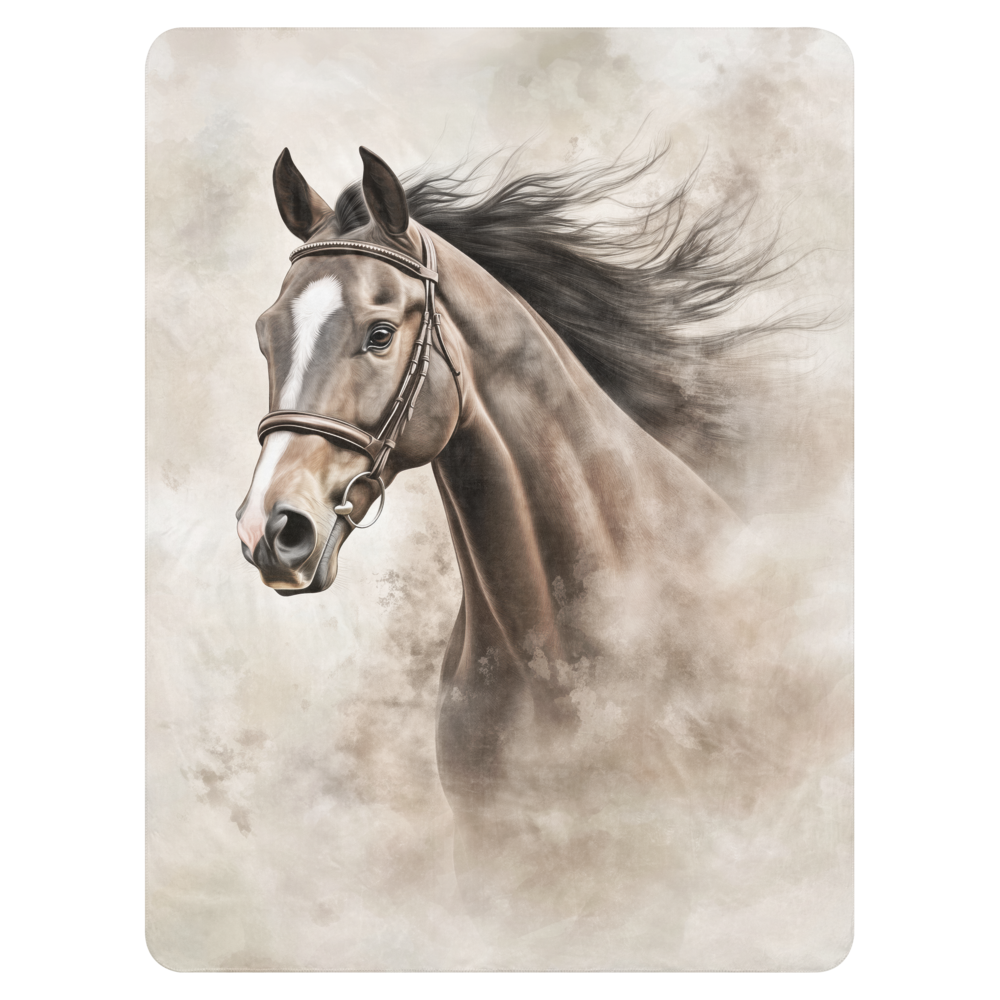 Thoroughbred Horse in the Wind - Sherpa Blanket | Horse Art
