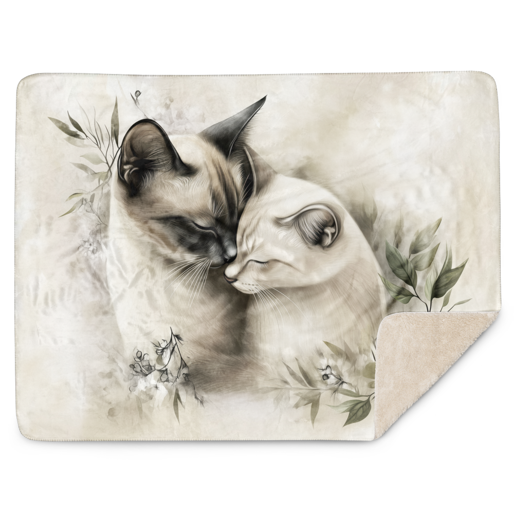 Blanket - Two Siamese cats in love | Sherpa & Throw Blanket for Cat Art Lovers