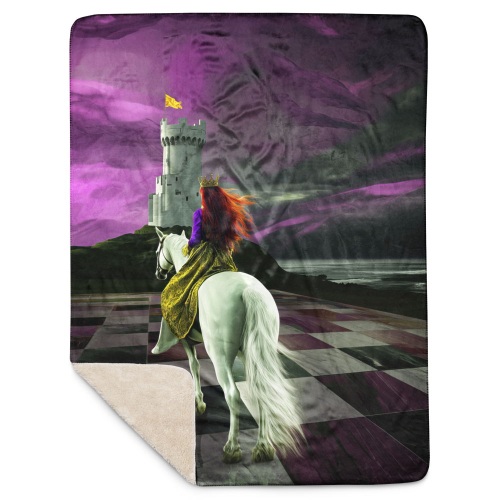 Queen riding white horse on chessboard - Sherpa Blanket | Horse art, medieval and chess enthusiast gift