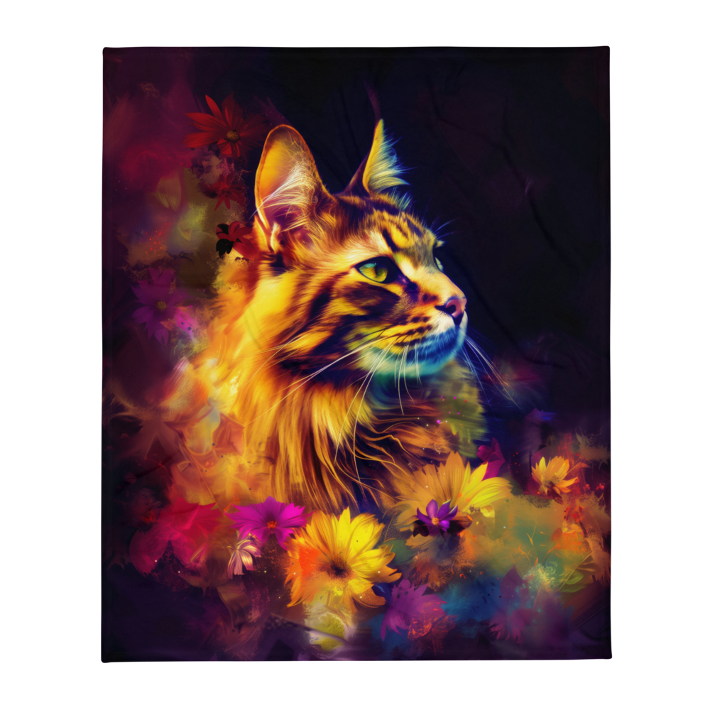 Maine Coon cat Blanket | Sherpa & Throw Blanket for Cat Art Lovers
