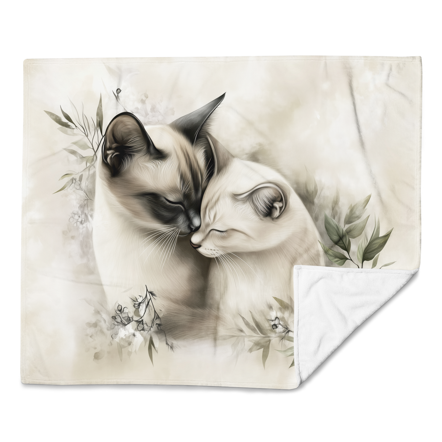 Blanket - Two Siamese cats in love | Sherpa & Throw Blanket for Cat Art Lovers