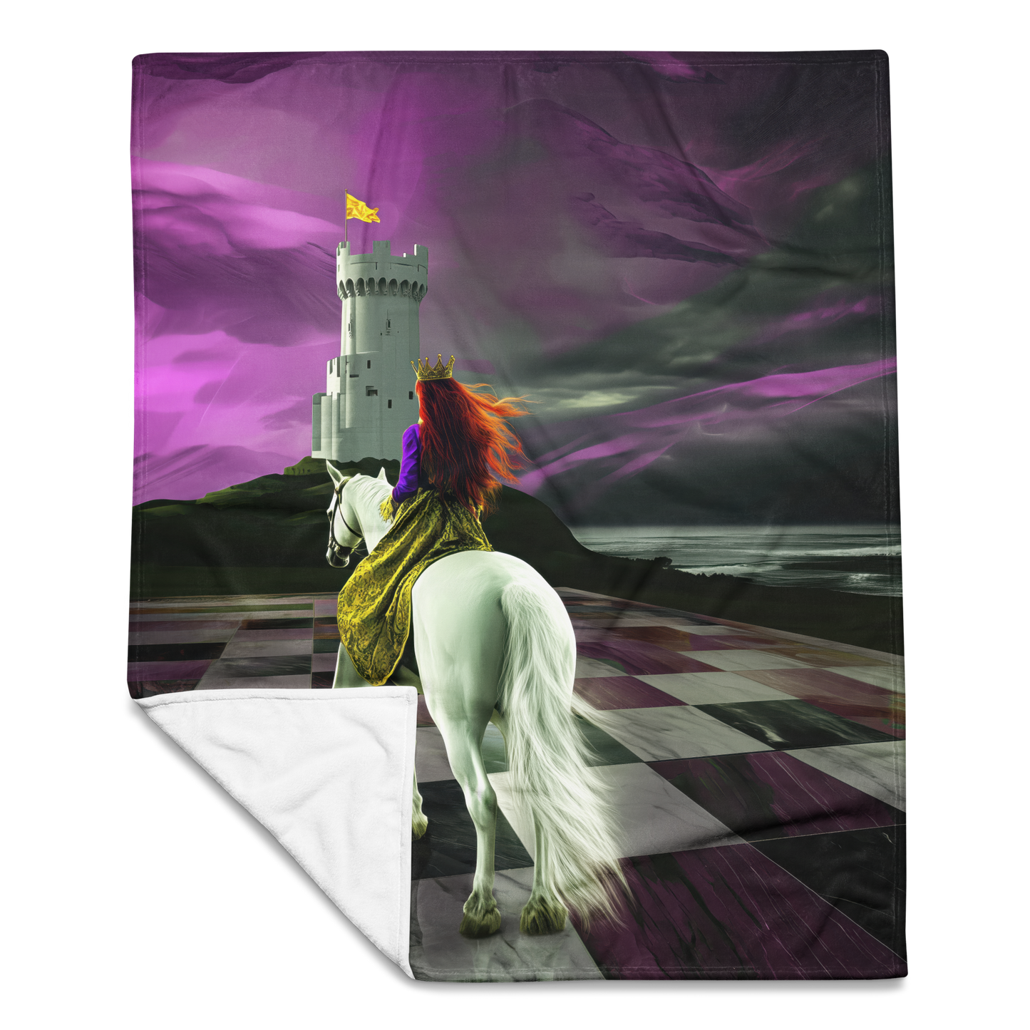 Queen riding white horse on chessboard - Sherpa Blanket | Horse art, medieval and chess enthusiast gift