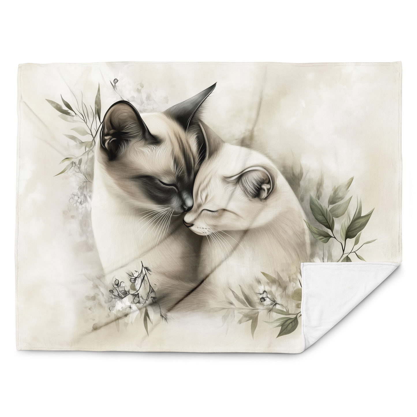 Blanket - Two Siamese cats in love | Sherpa & Throw Blanket for Cat Art Lovers