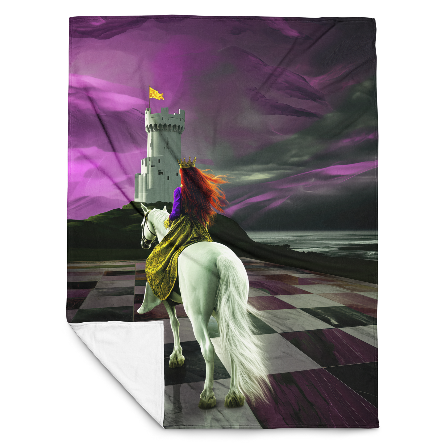 Queen riding white horse on chessboard - Sherpa Blanket | Horse art, medieval and chess enthusiast gift
