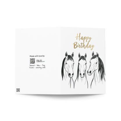 Birthday Card - Minimalist line art of three horses - Blank or Custom text inside - For Horse Lovers, Equestrians, Men, Women, or Kids