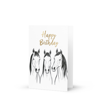 Birthday Card - Minimalist line art of three horses - Blank or Custom text inside - For Horse Lovers, Equestrians, Men, Women, or Kids