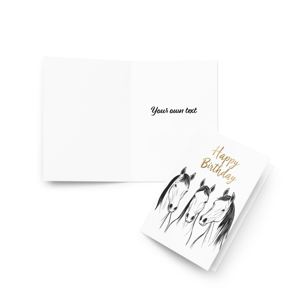 Birthday Card - Minimalist line art of three horses - Blank or Custom text inside - For Horse Lovers, Equestrians, Men, Women, or Kids