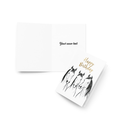 Birthday Card - Minimalist line art of three horses - Blank or Custom text inside - For Horse Lovers, Equestrians, Men, Women, or Kids