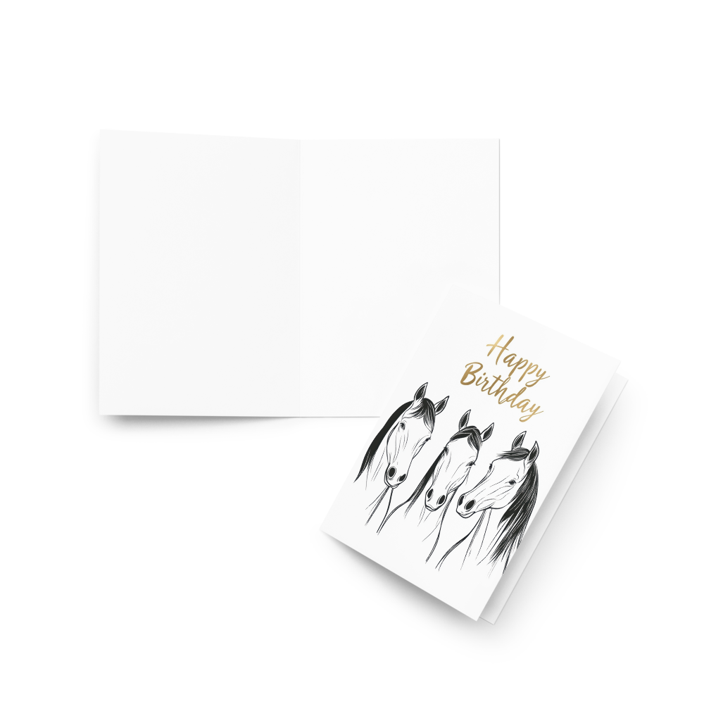 Birthday Card - Minimalist line art of three horses - Blank or Custom text inside - For Horse Lovers, Equestrians, Men, Women, or Kids