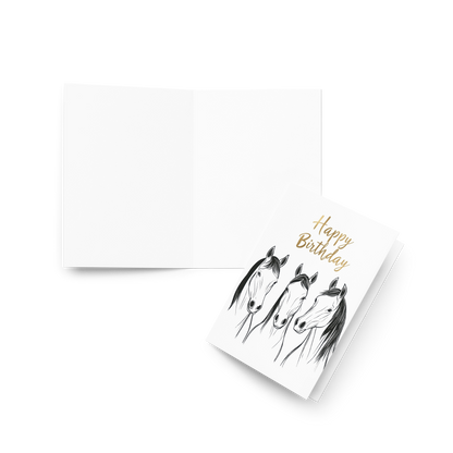 Birthday Card - Minimalist line art of three horses - Blank or Custom text inside - For Horse Lovers, Equestrians, Men, Women, or Kids