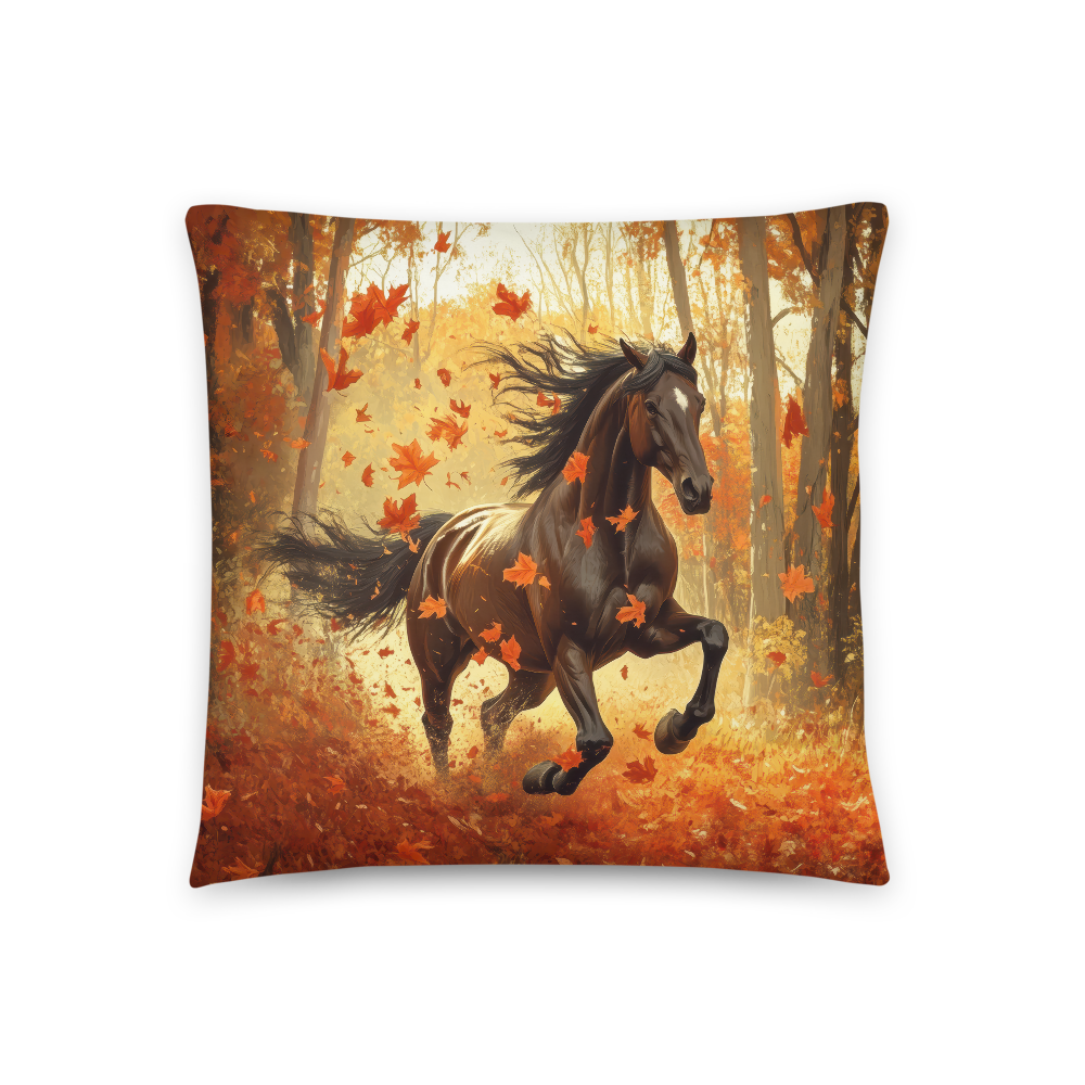 Throw Pillow - Majestic Black Horse - Autumn Forest