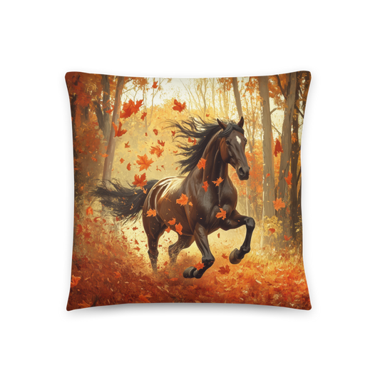 Throw Pillow - Majestic Black Horse - Autumn Forest