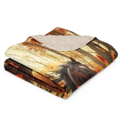 Blanket Black Horse Galloping - Autumn foliage colors