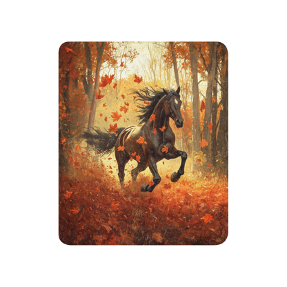 Blanket Black Horse Galloping - Autumn foliage colors