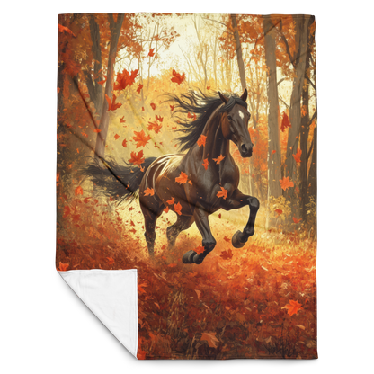 Blanket Black Horse Galloping - Autumn foliage colors