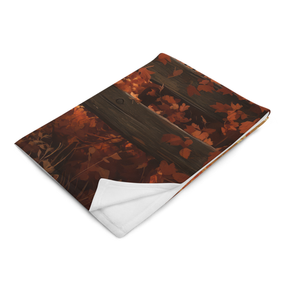 Blanket showcasing three elegant horses standing behind a rustic wooden fence
