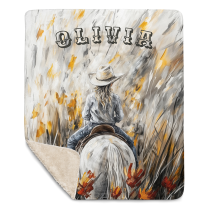 Personalized Western Cowgirl Blanket - Stunning Wildflower Horse Art