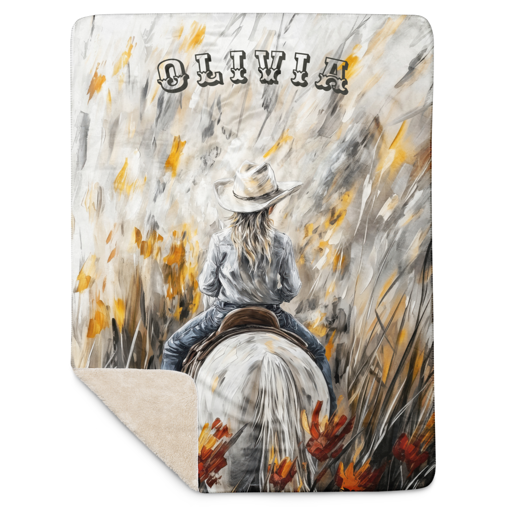 Personalized Western Cowgirl Blanket - Stunning Wildflower Horse Art