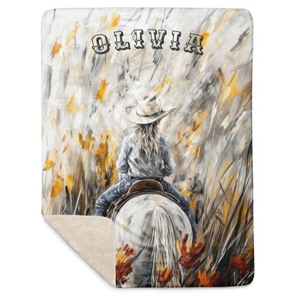 Personalized Western Cowgirl Blanket - Stunning Wildflower Horse Art