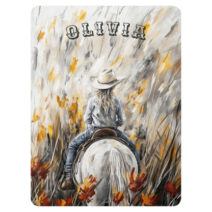 Personalized Western Cowgirl Blanket - Stunning Wildflower Horse Art