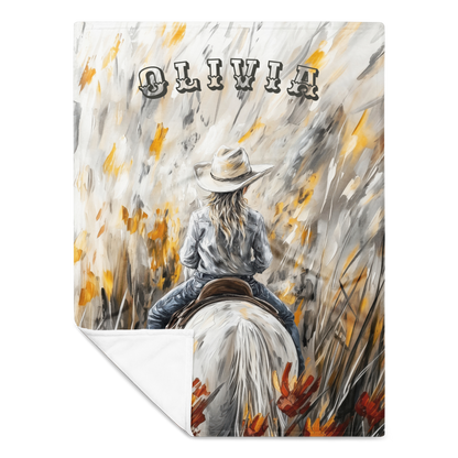 Personalized Western Cowgirl Blanket - Stunning Wildflower Horse Art
