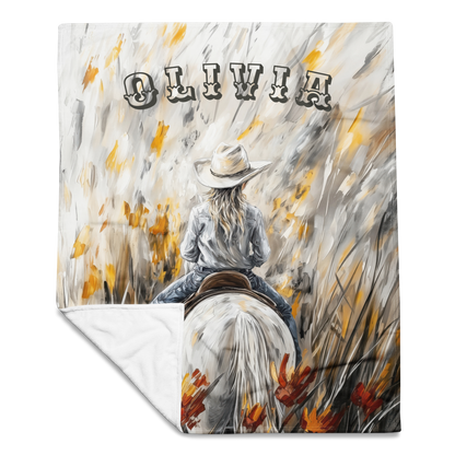 Personalized Western Cowgirl Blanket - Stunning Wildflower Horse Art