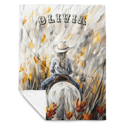 Personalized Western Cowgirl Blanket - Stunning Wildflower Horse Art