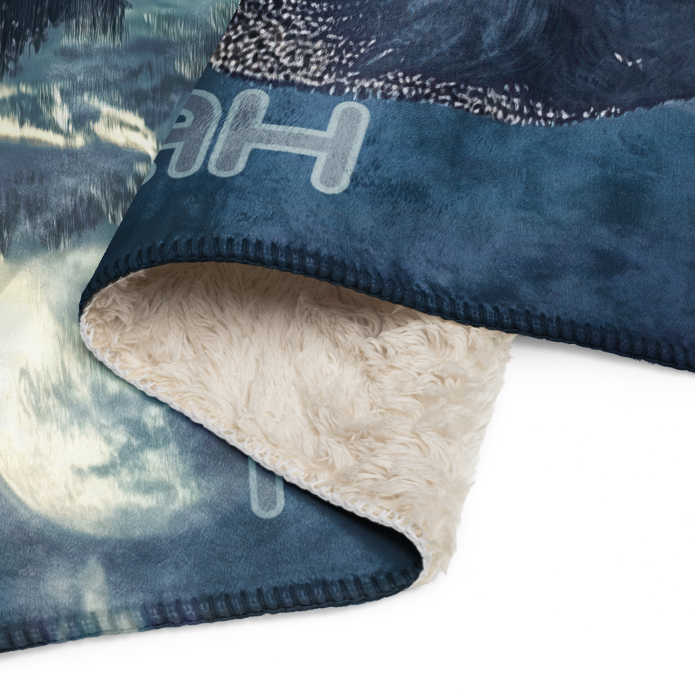 Personalized Throw Blanket - TRex Dinosaur illustration in Fantasy Mountain lake