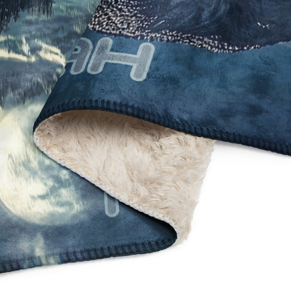 Personalized Throw Blanket - TRex Dinosaur illustration in Fantasy Mountain lake