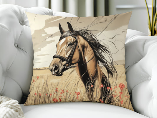 Throw Pillow - Thoroughbred horse - meadow