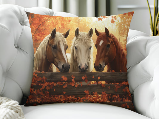 Throw Pillow - Three Majestic Autumn Horses